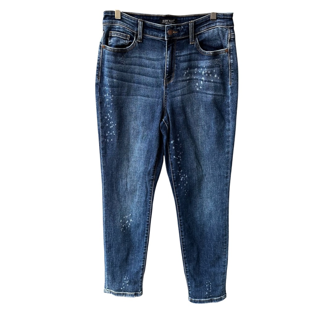 Judy Blue Jeans Pants Boyfriend Fit Medium Blue Wash Splatter Distressed Size 29